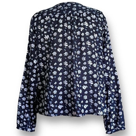 Roller Rabbit Womens Jessica Huri Top Sz Medium Navy Blue Floral Boho Blouse - Picture 8 of 9